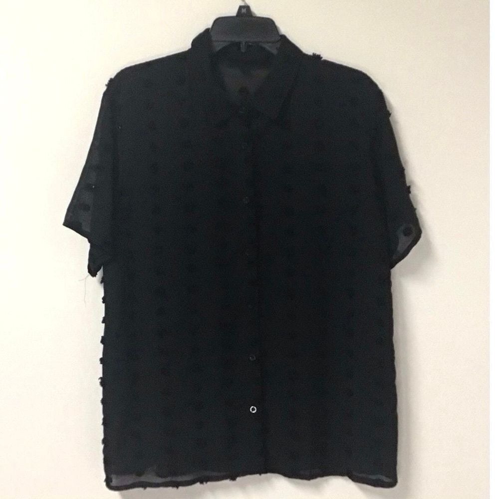 Sheer‎ Black Blouse with Fringe Polka Dots Women's Size L